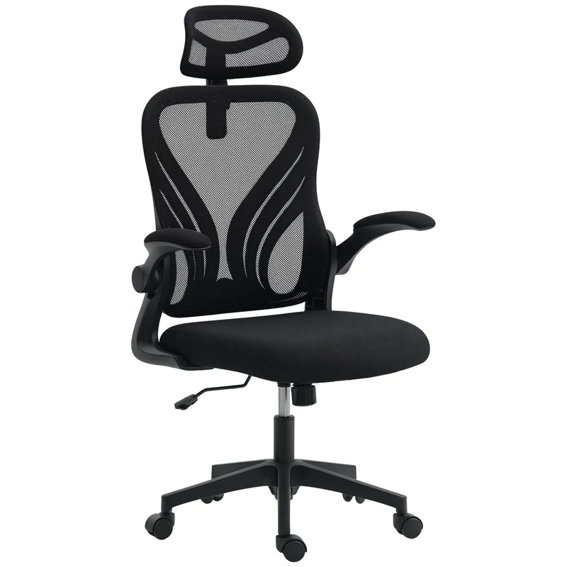 Cadeira de Escritório Poltrona em Malha Encosto Rebatível Apoio de Cabeça 2D Apoios de Braço Rebatíveis 73x62x136 cm Preto