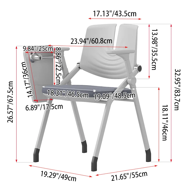 Space-Saving Foldable 180° Rotating Writing Board Desk Chair - Minimalist Silent Casters & Adjustable Armrests & Comfortable & Practical For Home Office