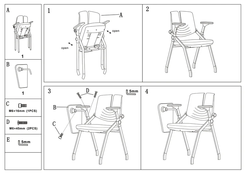 Premium High-Density Sponge Ergonomic Desk Chair - Minimalist Foldable Chair With Adjustable Armrests & Writing Board For Home Office