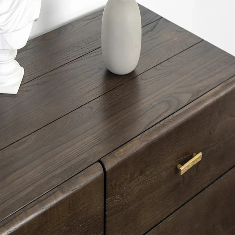 Contemporary Retro Solid Oak Wood & Iron Storage Cabinet With 6-Drawer For Living Room