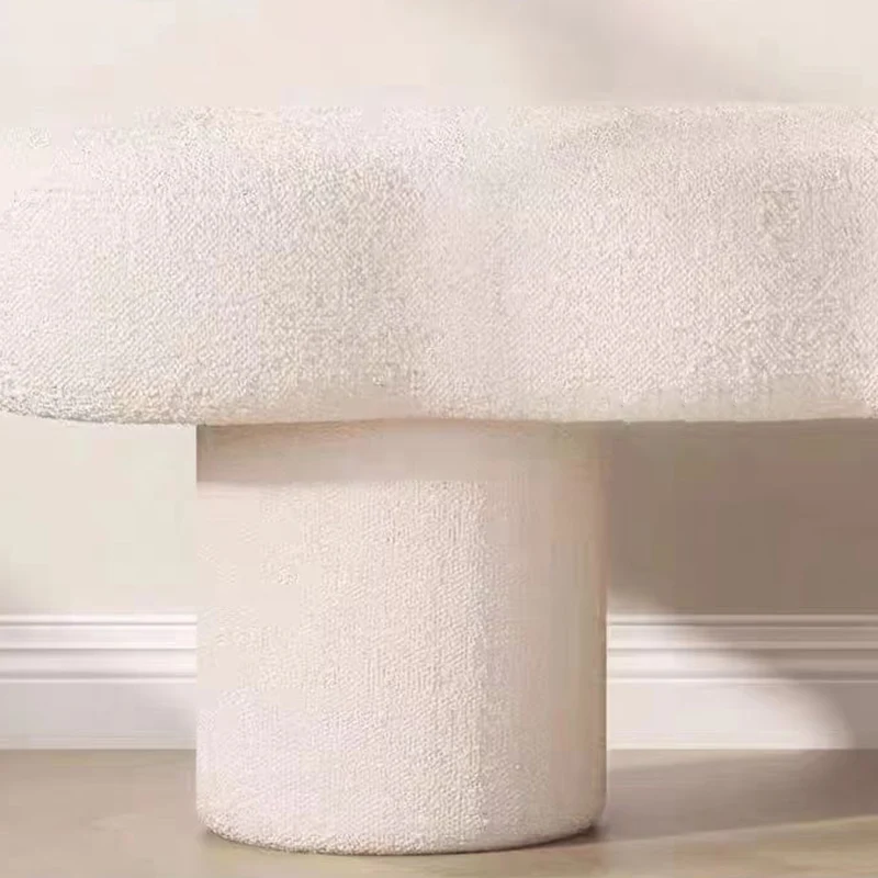 Contemporary Nordic Lamb Fleece Solid Wood Rectangular Bench For Living Room