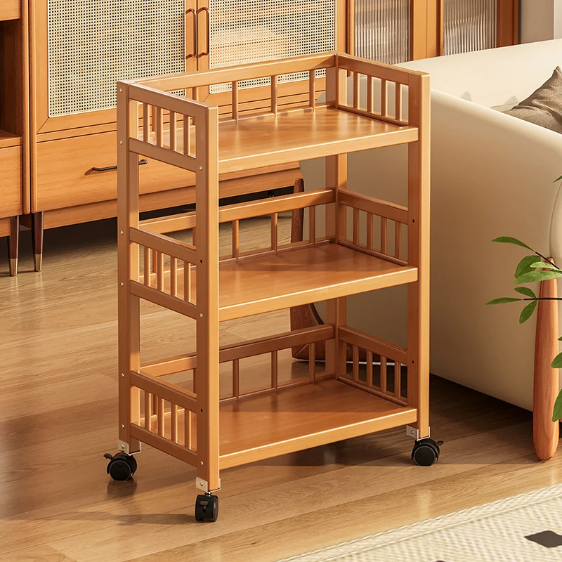 Modern Minimalist Bamboo & MDF Mobile Square Storage Shelf 2/3 Tier Living Room