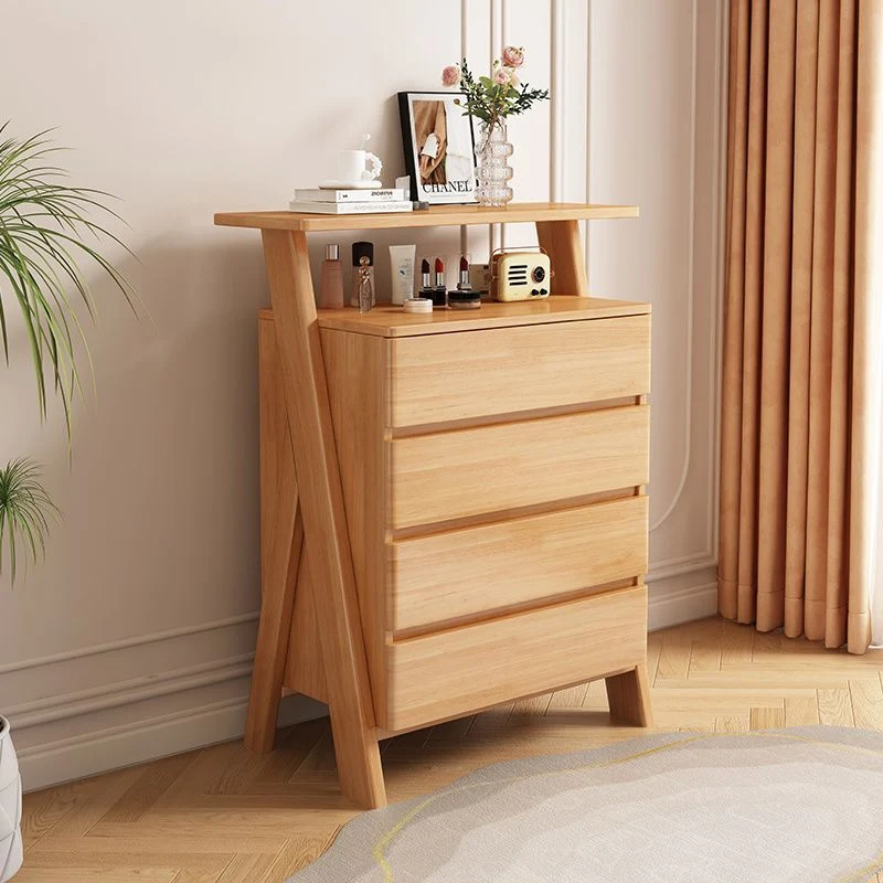 Traditional Chinese Solid Wood Multi-Layer Board Rubberwood Rectangular Sideboard 4-Drawer Storage Cabinet For Living Room