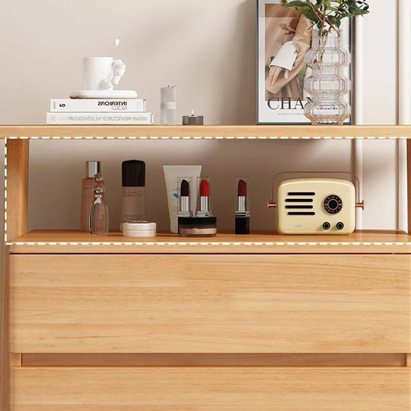 Traditional Chinese Solid Wood Multi-Layer Board Rubberwood Rectangular Sideboard 4-Drawer Storage Cabinet For Living Room
