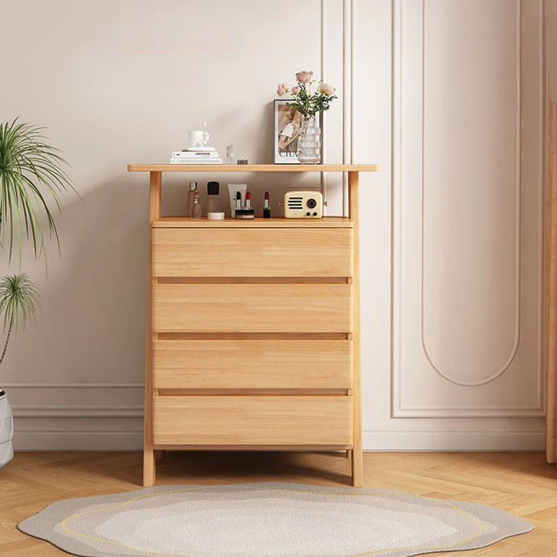 Traditional Chinese Solid Wood Multi-Layer Board Rubberwood Rectangular Sideboard 4-Drawer Storage Cabinet For Living Room
