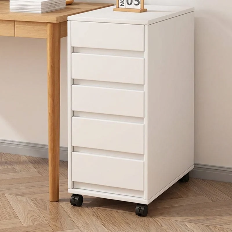 Modern Minimalist MDF Rectangular Rolling Storage Cabinet With 4-5 Drawers For Bedroom & Office