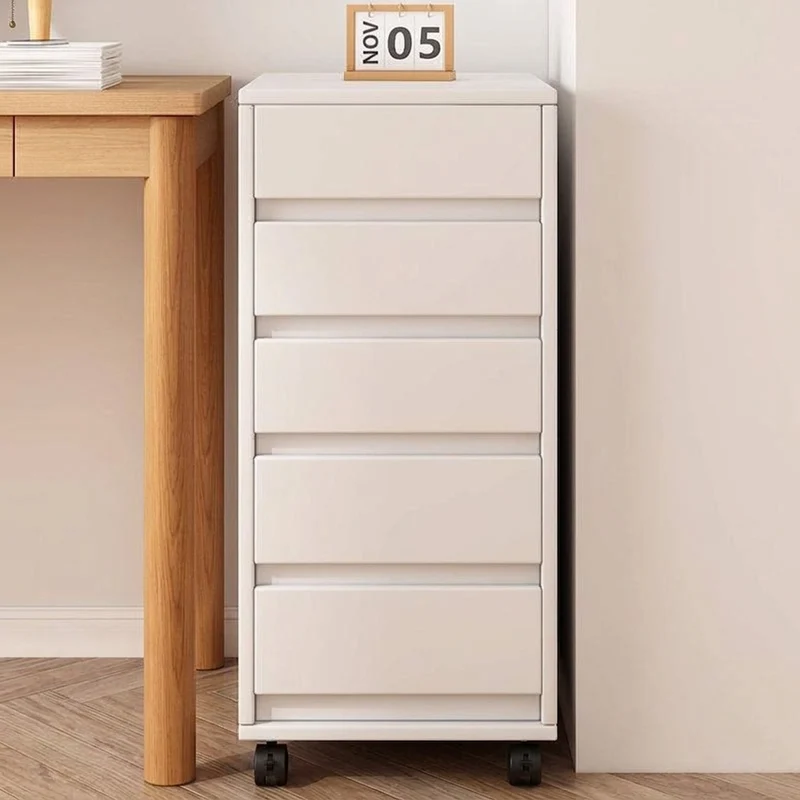 Modern Minimalist MDF Rectangular Rolling Storage Cabinet With 4-5 Drawers For Bedroom & Office