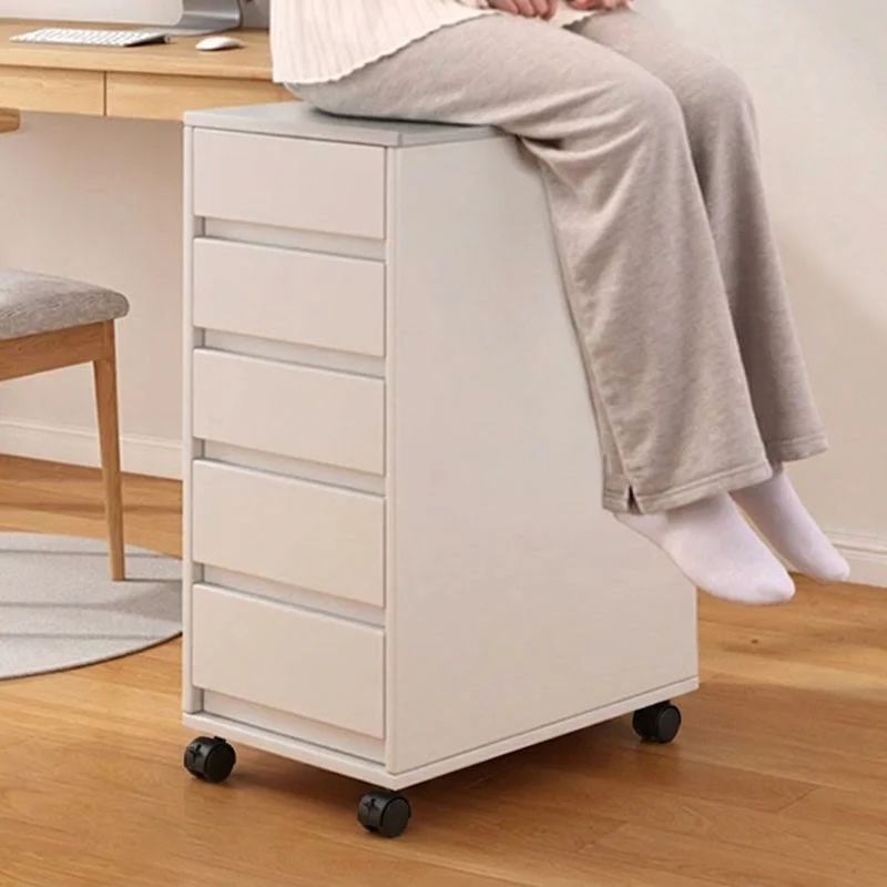 Modern Minimalist MDF Rectangular Rolling Storage Cabinet With 4-5 Drawers For Bedroom & Office