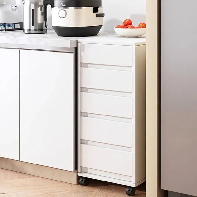Modern Minimalist MDF Rectangular Rolling Storage Cabinet With 4-5 Drawers For Bedroom & Office