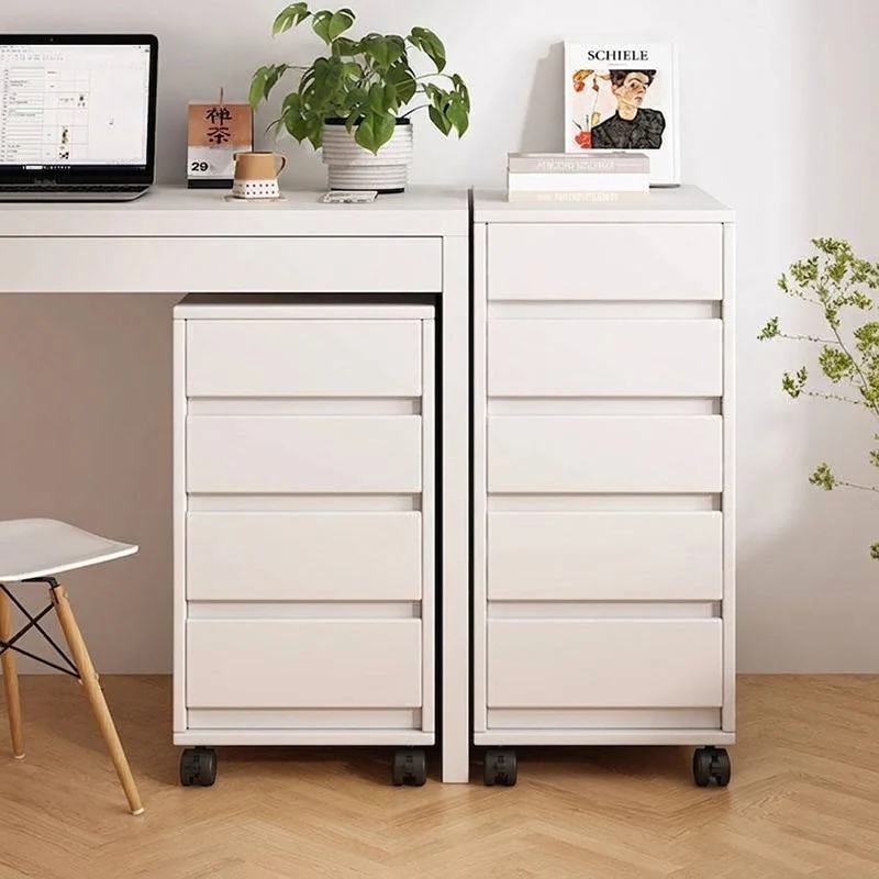 Modern Minimalist MDF Rectangular Rolling Storage Cabinet With 4-5 Drawers For Bedroom & Office