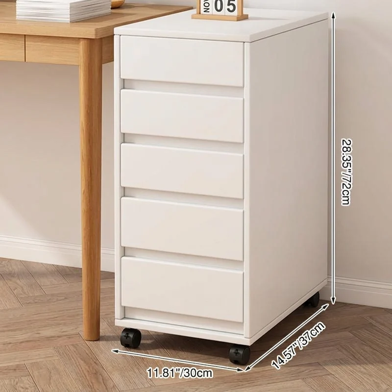 Modern Minimalist MDF Rectangular Rolling Storage Cabinet With 4-5 Drawers For Bedroom & Office
