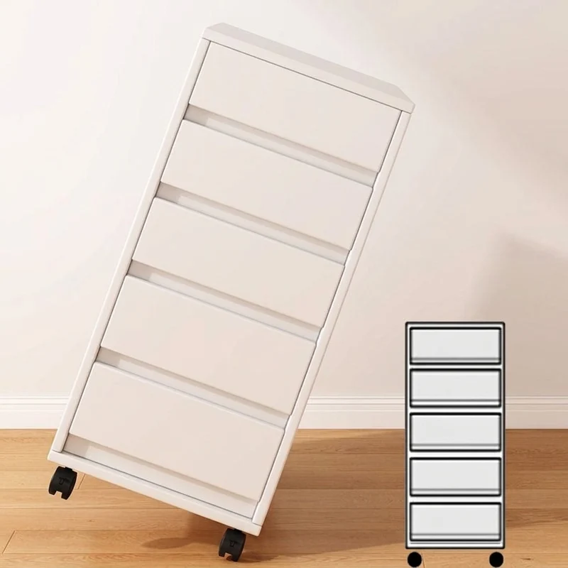 Modern Minimalist MDF Rectangular Rolling Storage Cabinet With 4-5 Drawers For Bedroom & Office