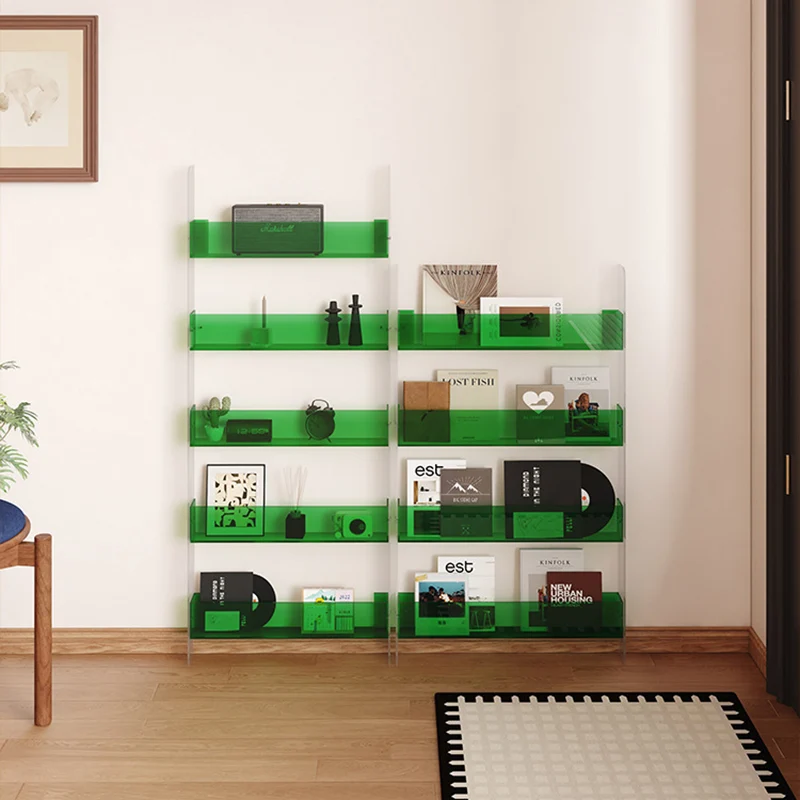 Modern Minimalist Rectangular Slim Acrylic Storage Shelf Bookshelf 4/5-Tier For Living Room