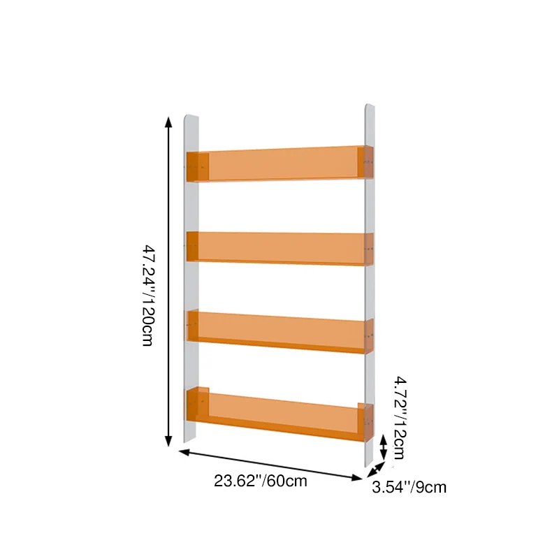 Modern Minimalist Rectangular Slim Acrylic Storage Shelf Bookshelf 4/5-Tier For Living Room