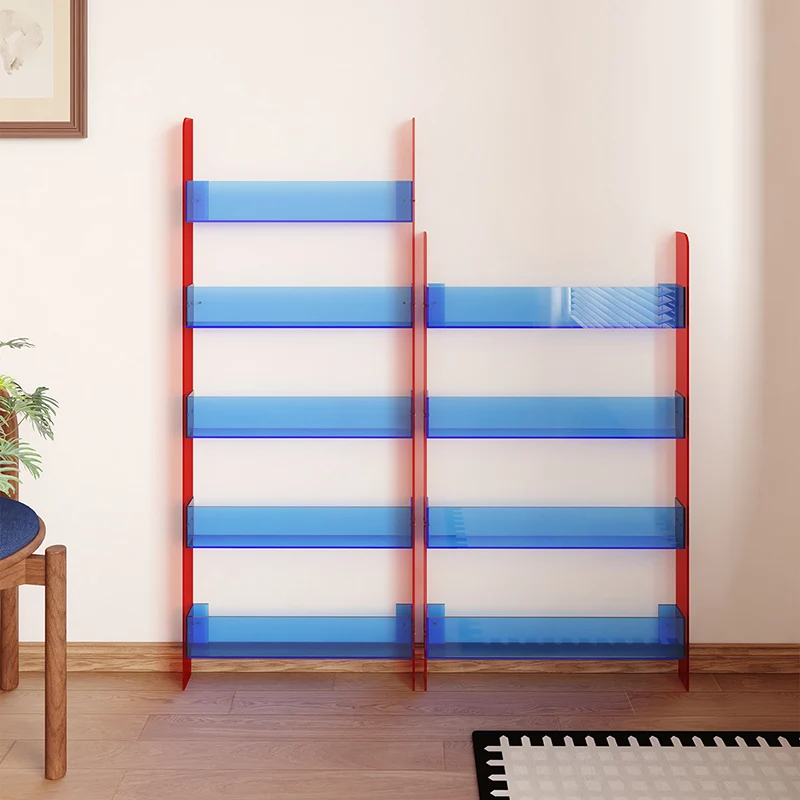 Modern Minimalist Rectangular Slim Acrylic Storage Shelf Bookshelf 4/5-Tier For Living Room