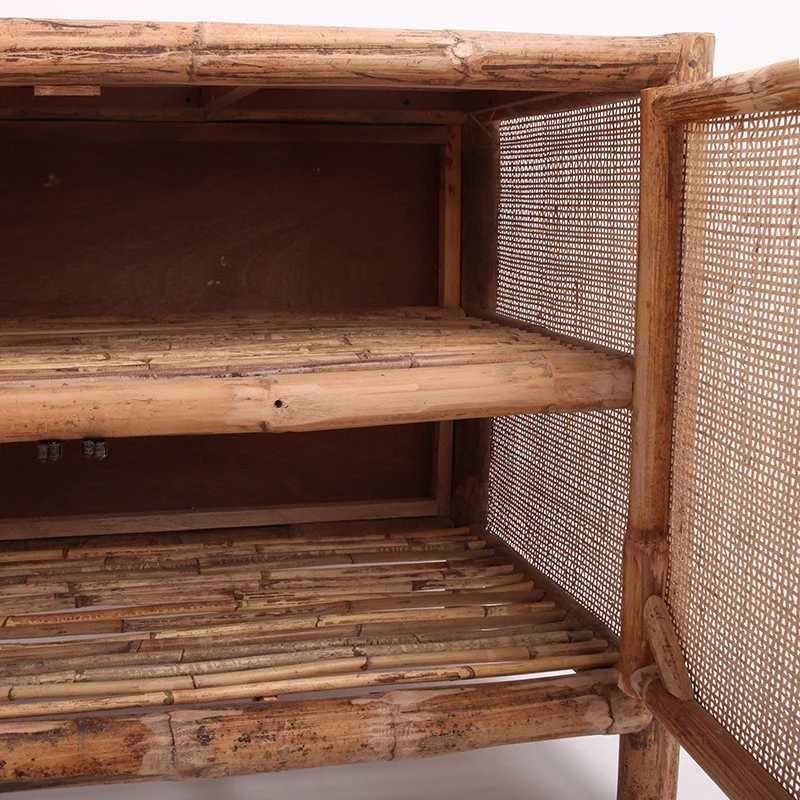 Traditional Chinese Rectangular Storage Cabinet: Natural Indonesian Rattan & Handwoven - Large Capacity Storage Sideboard For Living Room