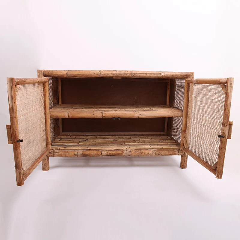 Traditional Chinese Rectangular Storage Cabinet: Natural Indonesian Rattan & Handwoven - Large Capacity Storage Sideboard For Living Room