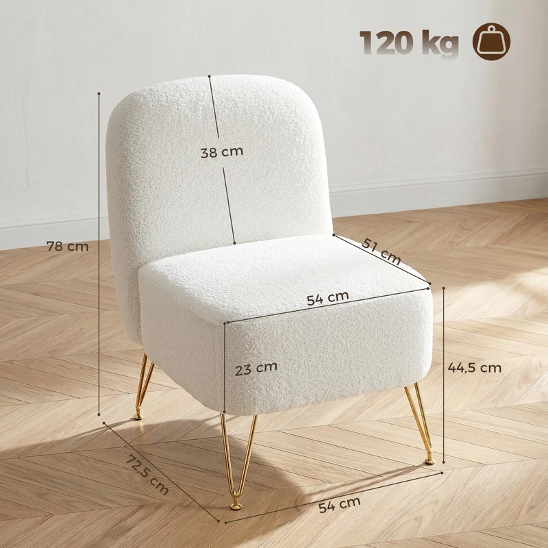 Poltrona de Sala sem Braços Poltrona Acolchoada em Tecido Bouclé Almofada Espessa Assento Largo Branco