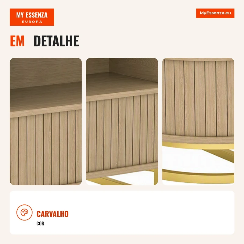 Mesa de Centro Oval Mesa de Sala Moderna com Portas Tambor Deslizantes Armazenamento Fechado Prateleiras Abertas Carvalho