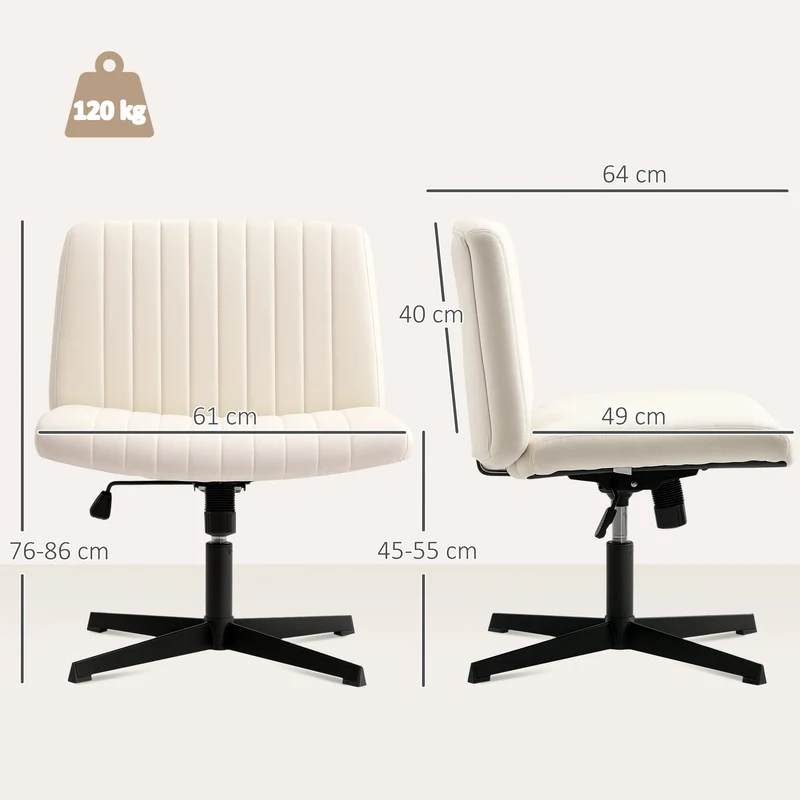 Cadeira Escritório em Casa Regulável em Altura Giratória com Visual de Linho para Sentar de Pernas Cruzadas Suporta até 120 kg Creme Branco