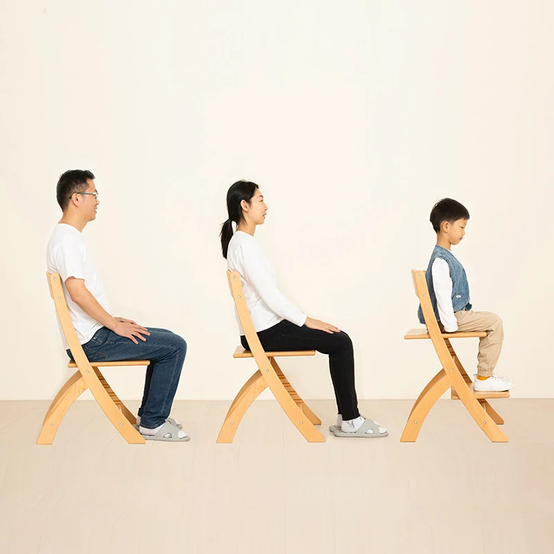 Modern Minimalist Rectangular Beech Wood Adjustable Kids Desk Chair Backrest Armless For Study