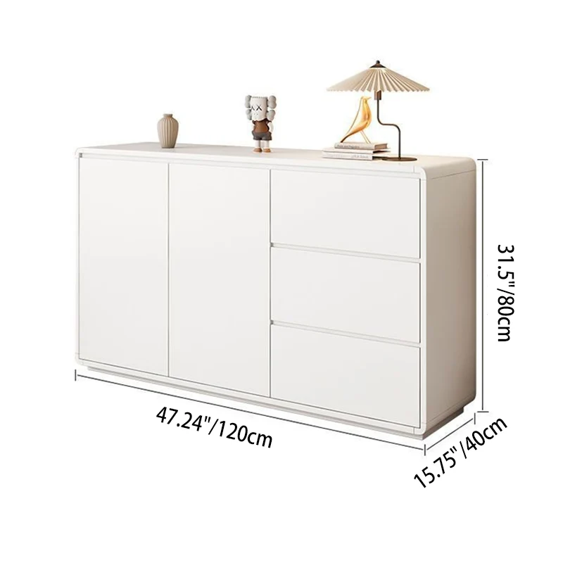 Modern Minimalist Plywood Metal Rounded Square Rectangle Storage Cabinet With 3 Drawers For Living Room