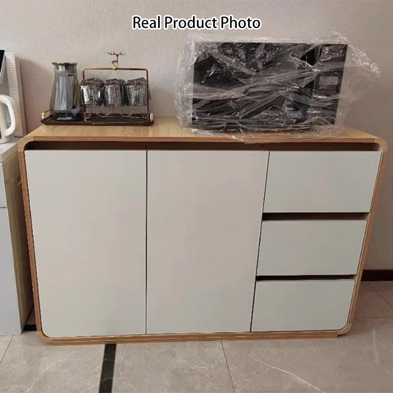 Modern Minimalist Plywood Metal Rounded Square Rectangle Storage Cabinet With 3 Drawers For Living Room