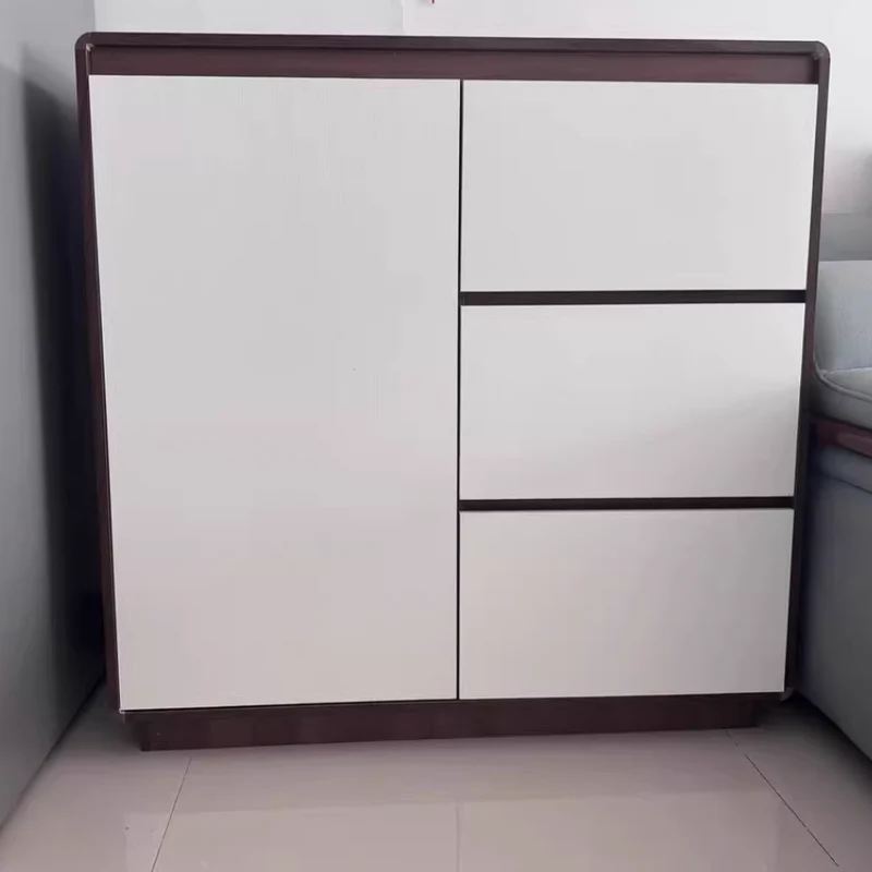 Modern Minimalist Plywood Metal Rounded Square Rectangle Storage Cabinet With 3 Drawers For Living Room