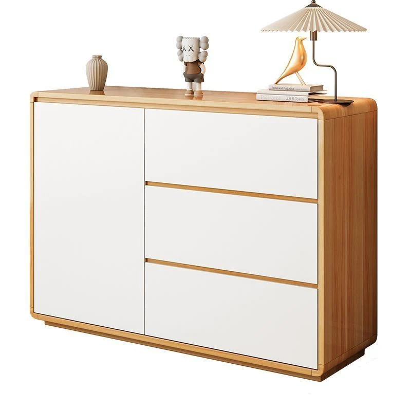 Modern Minimalist Plywood Metal Rounded Square Rectangle Storage Cabinet With 3 Drawers For Living Room