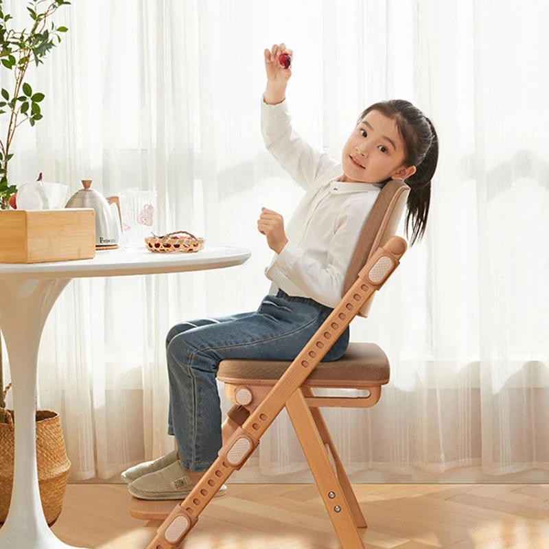 Modern Minimalist Triangular Cat Scratching Leather Beech & Solid Wood Plywood Adjustable Kids Desk Chair Backrest Armrest For Study
