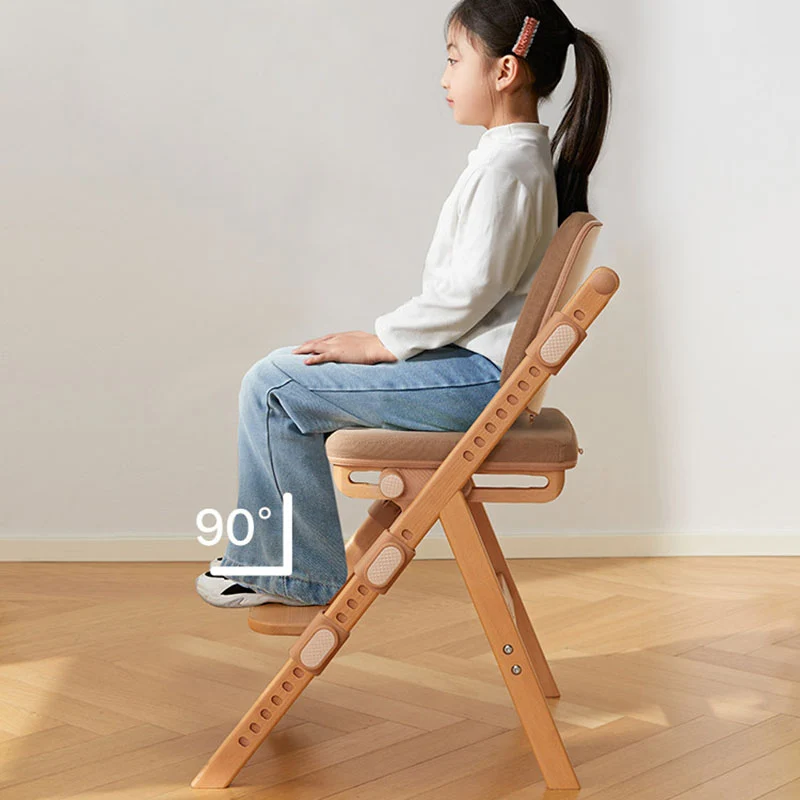 Modern Minimalist Triangular Cat Scratching Leather Beech & Solid Wood Plywood Adjustable Kids Desk Chair Backrest Armrest For Study