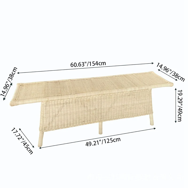 Contemporary Scandinavian Rectangular Bench: Natural Indonesian Rattan & Handwoven - Spacious Seat Shoe Bench For Living Room