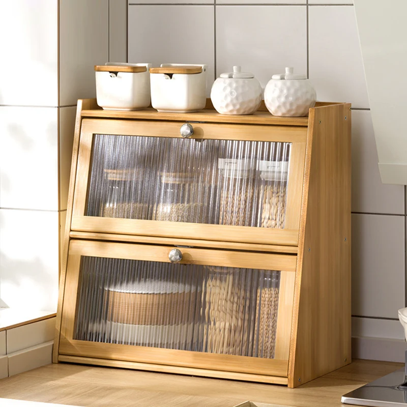 Traditional Vintage Rectangular Nan Bamboo Plywood Acrylic Desktop Storage Shelf 2/3-Tier For Kitchen