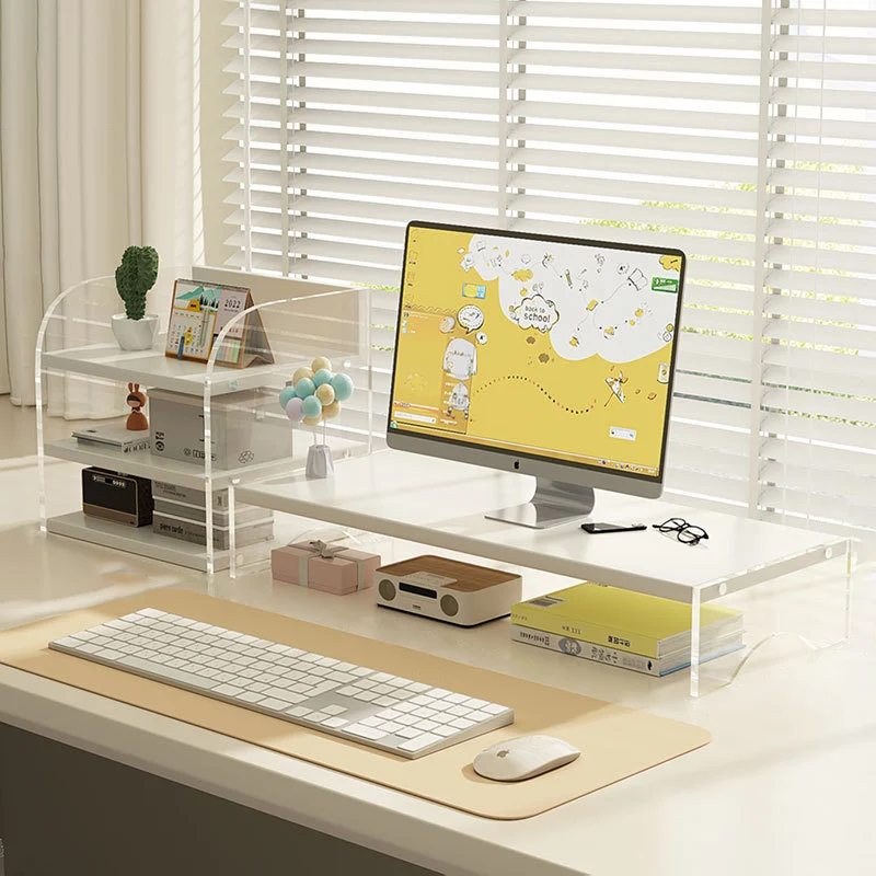Modern Minimalist Rectangular Medium-Density Fiberboard Acrylic Desktop Storage Shelf 1/2/3-Tier For Study & Bedroom