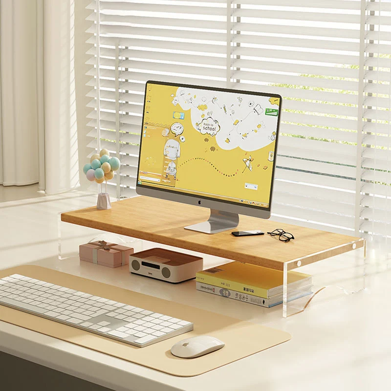Modern Minimalist Rectangular Medium-Density Fiberboard Acrylic Desktop Storage Shelf 1/2/3-Tier For Study & Bedroom