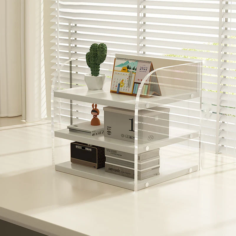 Modern Minimalist Rectangular Medium-Density Fiberboard Acrylic Desktop Storage Shelf 1/2/3-Tier For Study & Bedroom