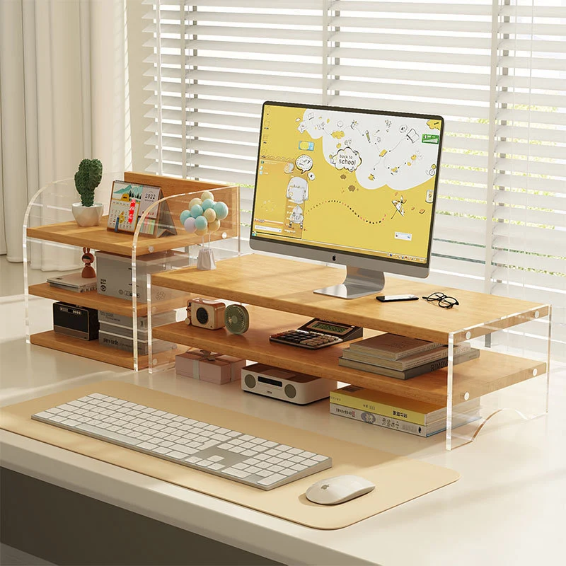 Modern Minimalist Rectangular Medium-Density Fiberboard Acrylic Desktop Storage Shelf 1/2/3-Tier For Study & Bedroom