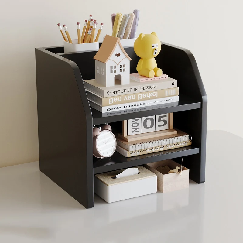 Contemporary Scandinavian Rectangular Medium-Density Fiberboard Desktop Storage Shelf 2/3-Tier 1-Drawer For Office & Bedroom