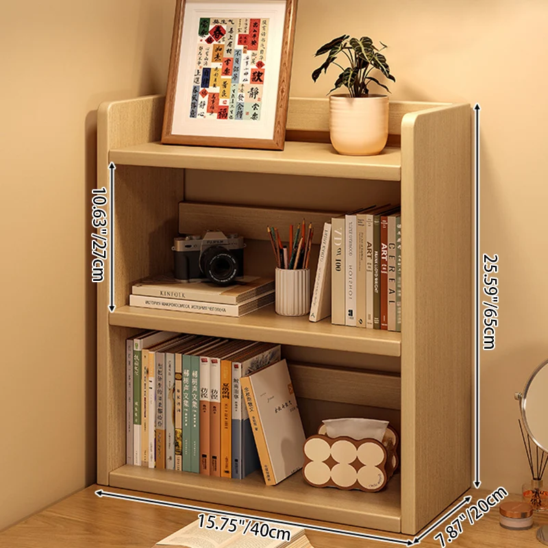 Contemporary Scandinavian Rectangular Veneered Plywood Desktop Storage Shelf 3-Tier For Study & Bedroom