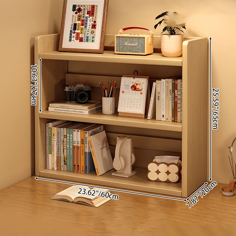 Contemporary Scandinavian Rectangular Veneered Plywood Desktop Storage Shelf 3-Tier For Study & Bedroom