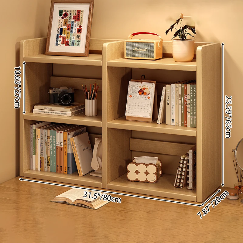 Contemporary Scandinavian Rectangular Veneered Plywood Desktop Storage Shelf 3-Tier For Study & Bedroom