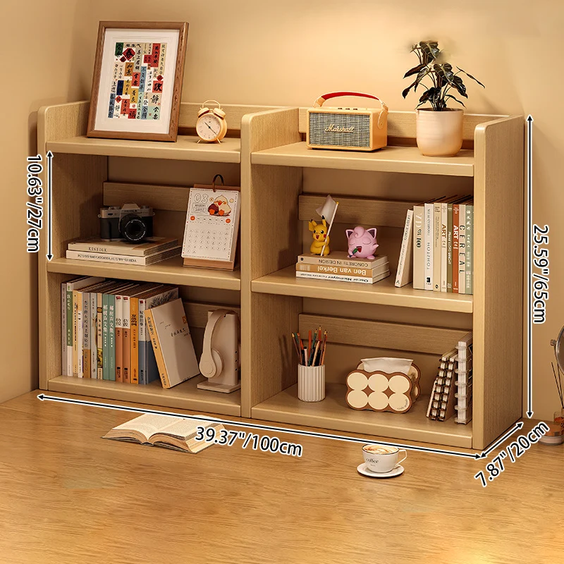Contemporary Scandinavian Rectangular Veneered Plywood Desktop Storage Shelf 3-Tier For Study & Bedroom