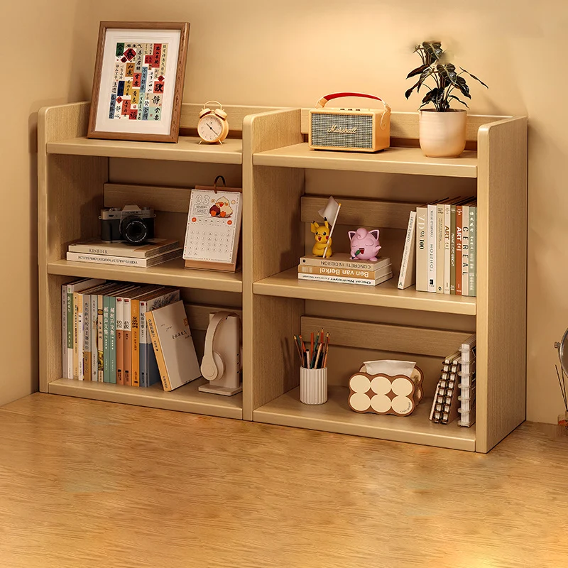 Contemporary Scandinavian Rectangular Veneered Plywood Desktop Storage Shelf 3-Tier For Study & Bedroom