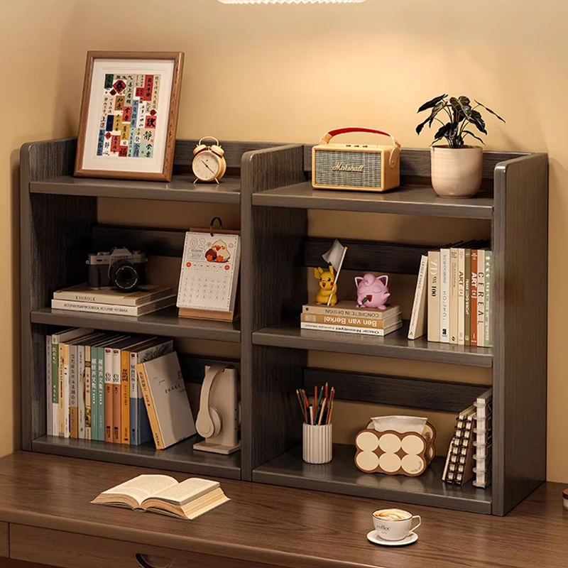 Contemporary Scandinavian Rectangular Veneered Plywood Desktop Storage Shelf 3-Tier For Study & Bedroom