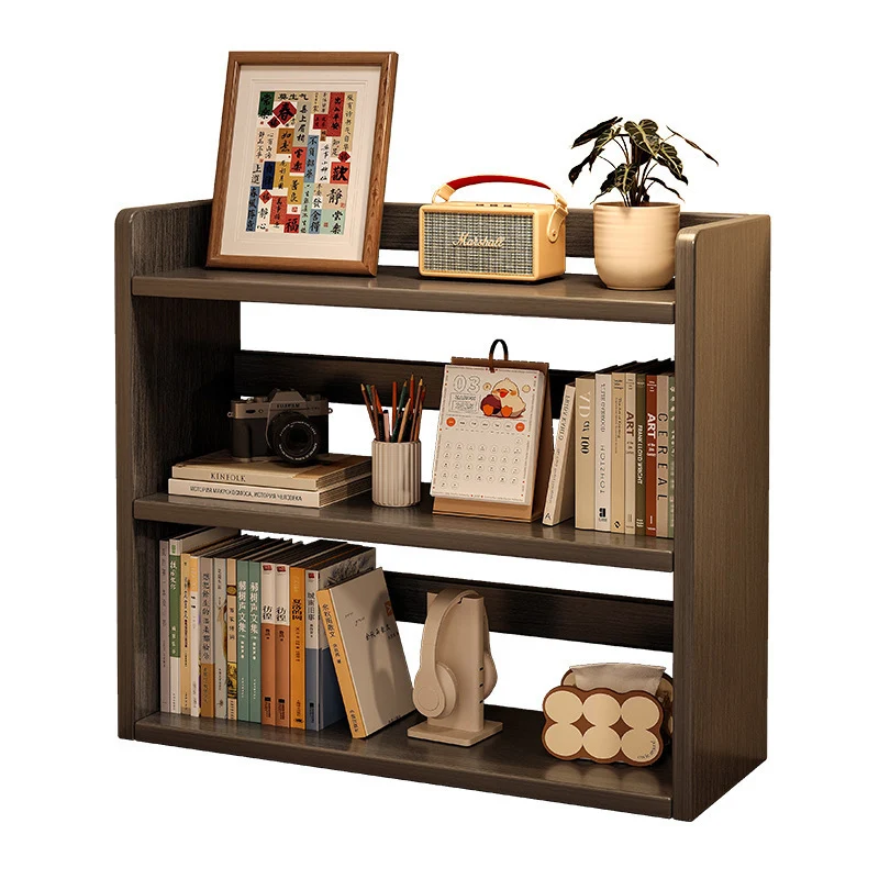 Contemporary Scandinavian Rectangular Veneered Plywood Desktop Storage Shelf 3-Tier For Study & Bedroom