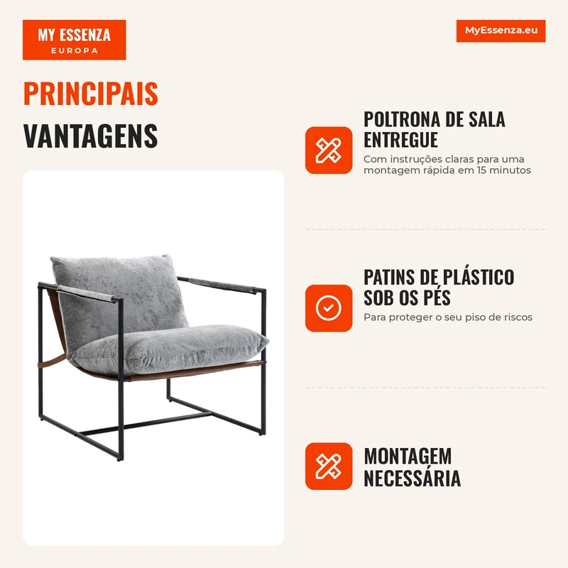 Poltrona de sala, poltrona de apoio estofada em veludo estampado, assento largo e estrutura em aço, 77x91x80cm, cinzento