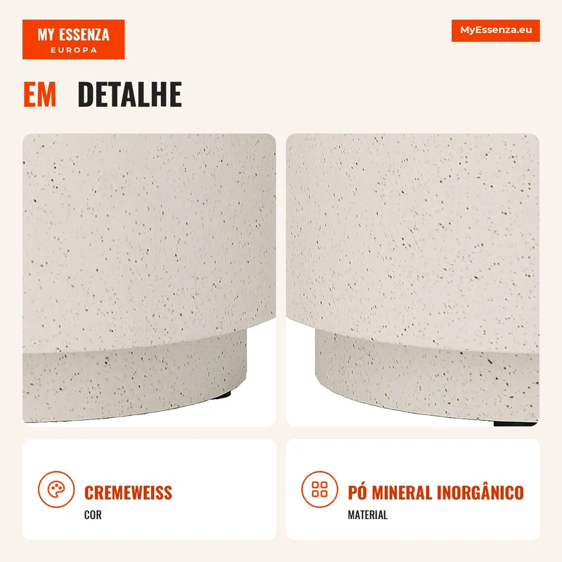 Mesa Lateral com Aparência de Betão 37 cm x 37 cm x 43 cm Pó mineral inorgânico Cinzento