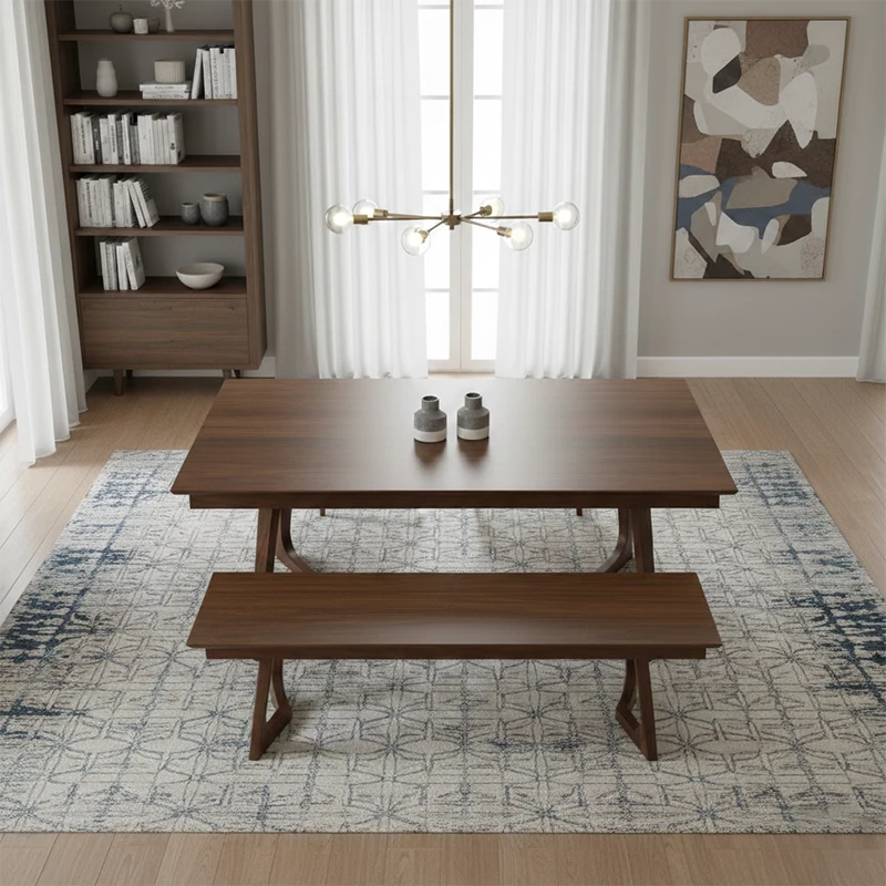 Modern Minimalist Solid Wood & Plywood Rectangular Bench Durable Use For Dining Room
