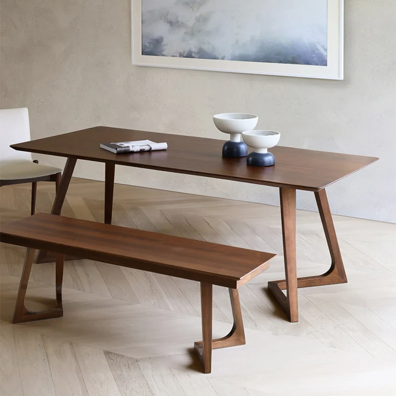 Modern Minimalist Solid Wood & Plywood Rectangular Bench Durable Use For Dining Room