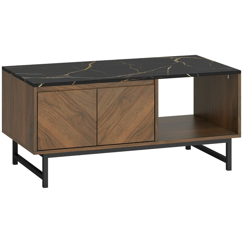 Mesa de Centro com Tampo Efeito Mármore e 2 Casas 100x50,8x45,7 cm Cor Nogueira
